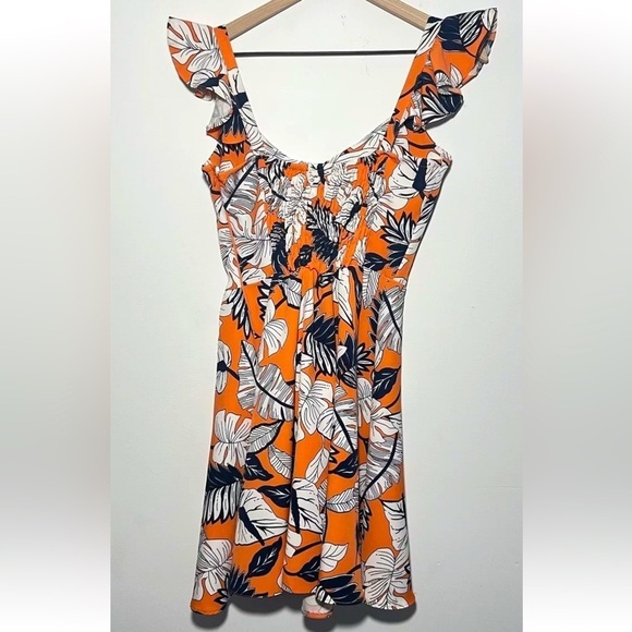 Moda Made In Italy Dress Women’s Size 4 Tropical Leaf Print Orange Resort Vacay - Picture 5 of 10